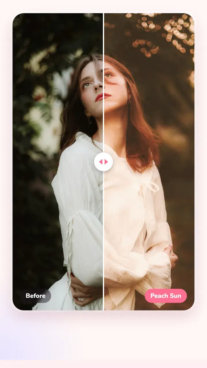 Before and after: a portrait shot with a warm film look in Tint Cam
